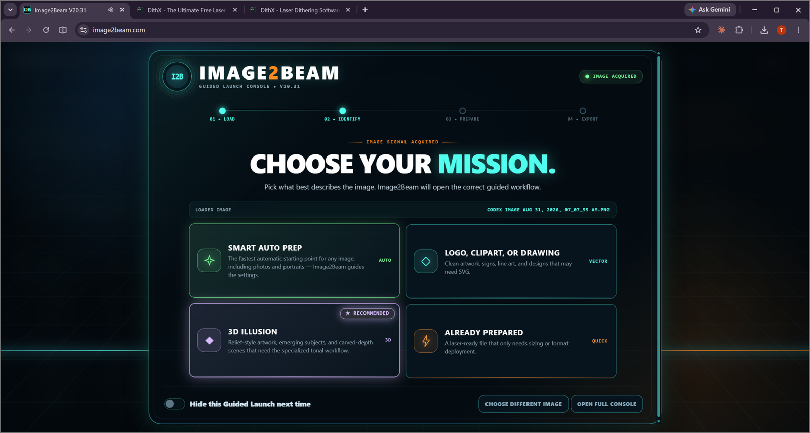 Image2Beam Guided Launch with 3D Illusion option